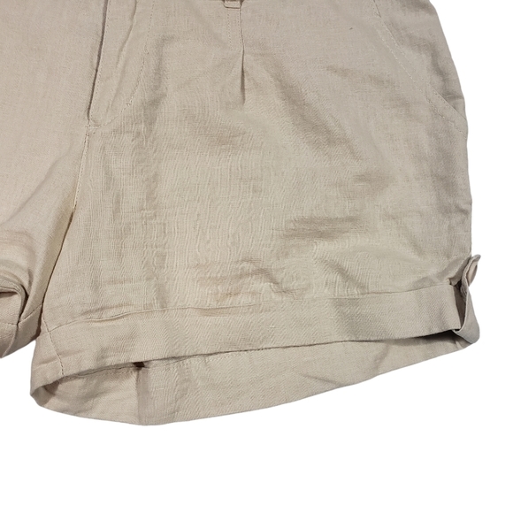 Papaya Tan Beige 100% Linen Shorts Size Large Cuffed Lightweight Breathable - Picture 6 of 13